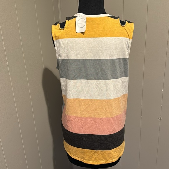 BiBi stripe sleeveless off shoulder/keyhole shoulder tie hem long tank. NWT. Sm - Picture 5 of 8